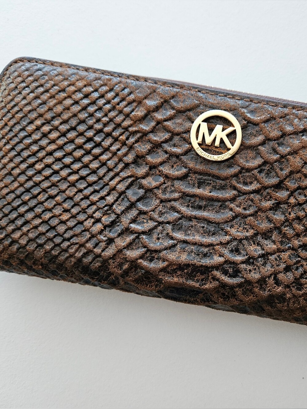 Michael Kors Textured Snake-Effect Wallet with Gold Logo